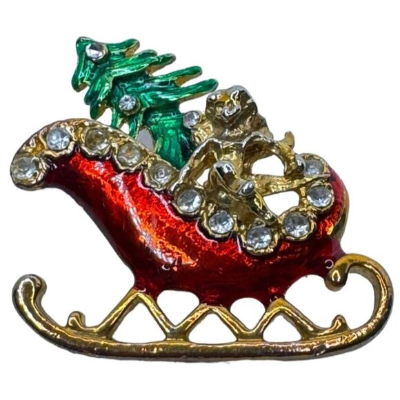Unbranded Jewelry - Santa Sleigh Angel Pin Brooch Christmas Tree Holidays Gold-Tone Jewelry Vintage